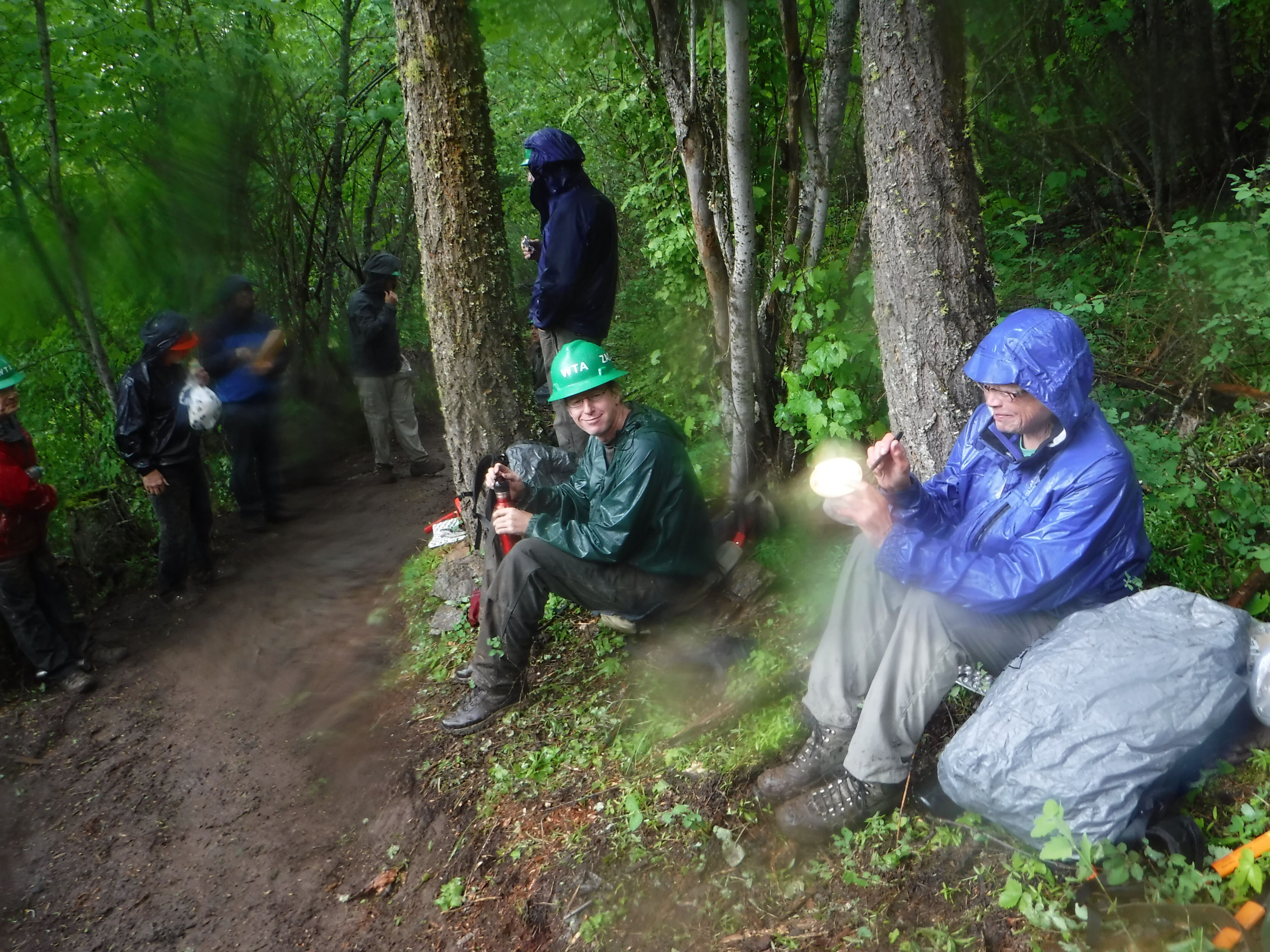 Having lunch on a rainy day at the worksite